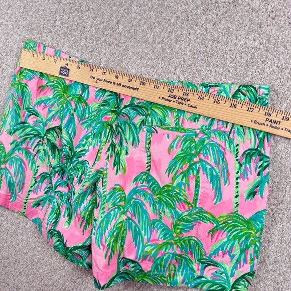 Lilly Pulitzer Shorts Women Large Pink Green Palm Tree Print 002065 Cotton Blend - Picture 6 of 7